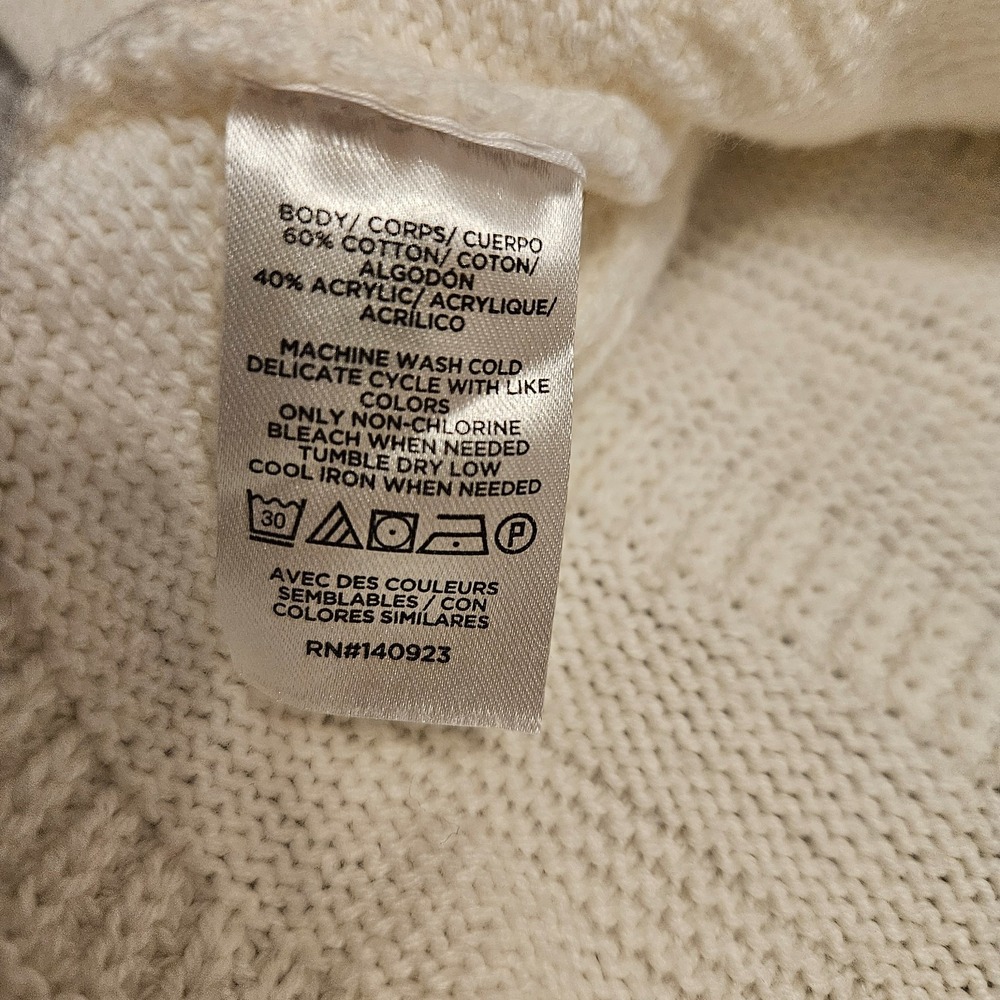 LOFT Women's Medium Cream Mock Neck Textured Knit Sweater Ribbed Hem Cozy Fall - Picture 3 of 6